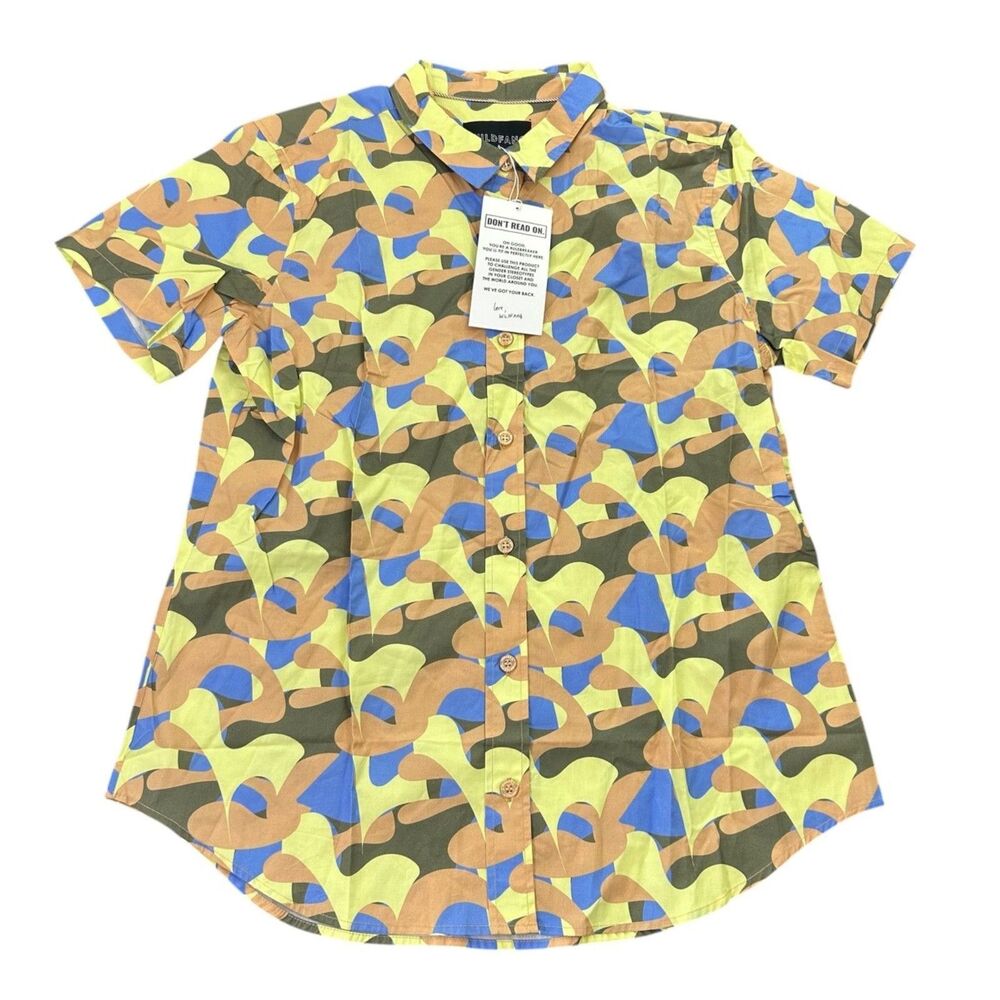 Wildfang The Essential Abstract Camo SS Button Down Shirt NWT Gender Neutral 1X